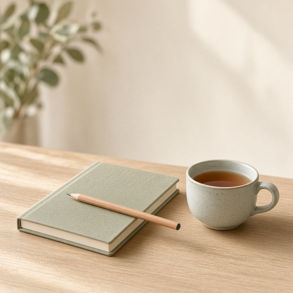 A notebook and tea for a first private lesson